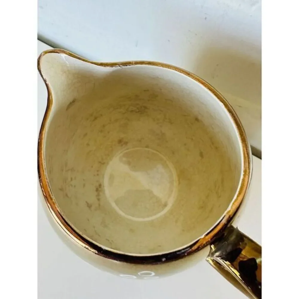 VTG Price Kensington Pitcher/Creamer Copper Tone Hand‎ Painted Floral See Photos